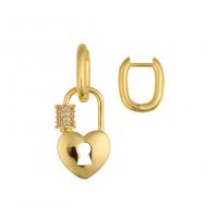 Boucles d'oreilles asymétriques, laiton, Placage de couleur d'or, multiple tailles pour le choix & pavé de micro zircon & pour femme, 14x28mm, Vendu par paire