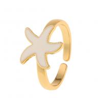 Brass Cuff Finger Ring Starfish gold color plated Adjustable & for woman & enamel Sold By PC