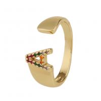 Kubieke Circonia Micro Pave Brass Ring, Messing, Brief, gold plated, Verstelbare & meer maten voor de keuze & micro pave zirconia & voor vrouw, Verkocht door PC