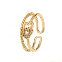 Cúbicos Circonia Micro Pave anillo de latón, metal, chapado en color dorado, Ajustable & más tamaños para la opción & micro arcilla de zirconia cúbica & para mujer, Vendido por Par