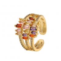 Kubieke Circonia Micro Pave Brass Ring, Messing, gold plated, Verstelbare & meer maten voor de keuze & micro pave zirconia & voor vrouw, multi-gekleurde, Verkocht door PC