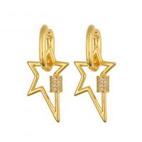 Huggie Hoop Drop Earring, Brass, Star, gold color plated, micro pave cubic zirconia & for woman, 18x37mm, Sold By Pair