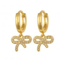 Huggie Hoop Drop Earring Brass gold color plated micro pave cubic zirconia & for woman Sold By Pair