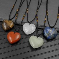 Natural Gemstone Necklace, with Wax Cord, Heart, Length Adjustable & fashion jewelry & different materials for choice & Unisex, more colors for choice, 30mm, Sold Per 40-60 cm Strand