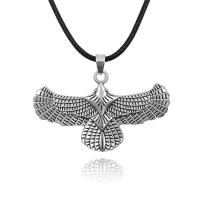 Tibetan Style Jewelry Necklace, with Wax Cord, Eagle, silver color plated, fashion jewelry & for man, black, nickel, lead & cadmium free, 54x32mm, Sold Per 50 cm Strand