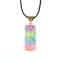 Resin Necklace with Wax Cord Rectangle fashion jewelry & Unisex & luminated multi-colored Sold Per 50 cm Strand