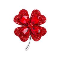 Zinc Alloy Brooch with Crystal Four Leaf Clover silver color plated for woman & with rhinestone nickel lead & cadmium free Sold By Lot