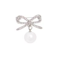 Zinc Alloy Brooch with Plastic Pearl Bowknot plated & for woman & with rhinestone & hollow nickel lead & cadmium free Sold By Lot