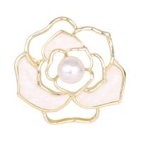 Plastic Pearl Brooch Zinc Alloy with Acetate & Plastic Pearl Flower gold color plated for woman & hollow Sold By Lot
