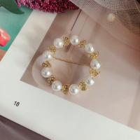 Plastic Pearl Brooch Zinc Alloy with Plastic Pearl Donut gold color plated Unisex & with rhinestone & hollow nickel lead & cadmium free 40mm Sold By Lot