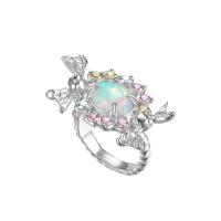 Brass Finger Ring, with Opal, platinum color plated, adjustable & different styles for choice & for woman, nickel, lead & cadmium free, US Ring Size:6-8, Sold By PC