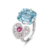 Vještački dijamant Ring Finger, Mesing, Srce, platine pozlaćen, prilagodljiv & za žene & s Rhinestone & šupalj, nikal, olovo i kadmij besplatno, Veličina:6-8, Prodano By PC