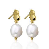 Freshwater Pearl Earrings 925 Sterling Silver with Freshwater Pearl gold color plated for woman Sold By Pair