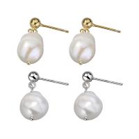 Freshwater Pearl Earrings, 925 Sterling Silver, with Freshwater Pearl, plated, for woman, more colors for choice, 9x22mm, Sold By Pair
