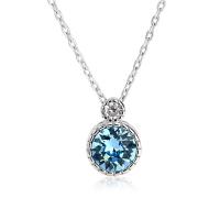 Crystal Necklace, 925 Sterling Silver, with Crystal, with 1.96 inch extender chain, platinum color plated, for woman, blue, 9x12.50mm, Length:Approx 15.74 Inch, Sold By PC