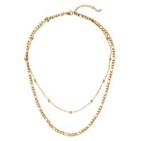 Multi Layer Necklace 304 Stainless Steel with 1.97inch extender chain Vacuum Plating Double Layer & fashion jewelry & Unisex Length Approx 17.72 Inch Sold By PC