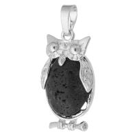 Gemstone Pendants Jewelry, Brass, with Lava, Owl, fashion jewelry & DIY, black, 16x28.50x7mm, Hole:Approx 5mm, Sold By PC