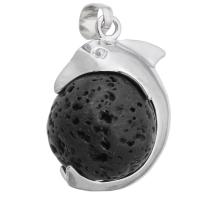 Gemstone Pendants Jewelry, Brass, with Lava, fashion jewelry & DIY, black, 20x27x17mm, Hole:Approx 5mm, Sold By PC