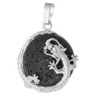 Pingentes em  jóias, cobre, with Rochas vulcânicas, joias de moda & DIY, preto, 25x28x10mm, Buraco:Aprox 5mm, vendido por PC