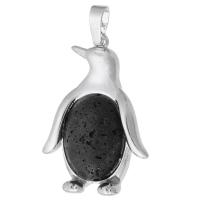 Ювелирные подвески из драгоценных камней, Латунь, с лава, Пингвин, ювелирные изделия моды & DIY, черный, 24x35x7mm, отверстие:Приблизительно 5mm, продается PC