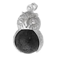 Gemstone Pendants Jewelry, Brass, with Lava, Owl, fashion jewelry & DIY, black, 19x31x16mm, Hole:Approx 5mm, Sold By PC