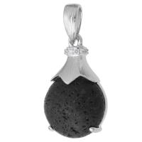 Bijoux Pendentifs en pierres gemmes, laiton, avec lave volcanique, bijoux de mode & DIY, noire, 16x26x8mm, Trou:Environ 5mm, Vendu par PC