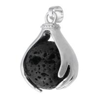 Bijoux Pendentifs en pierres gemmes, laiton, avec lave volcanique, bijoux de mode & DIY, noire, 19x27x17mm, Trou:Environ 5mm, Vendu par PC