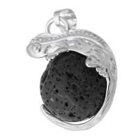Bijoux Pendentifs en pierres gemmes, laiton, avec lave volcanique, bijoux de mode & DIY, noire, 22x27x16mm, Trou:Environ 5mm, Vendu par PC