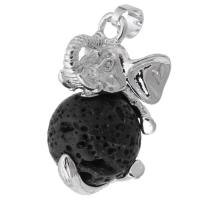 Bijoux Pendentifs en pierres gemmes, laiton, avec lave volcanique, éléphant, bijoux de mode & DIY, noire, 22x32.50x19mm, Trou:Environ 5mm, Vendu par PC