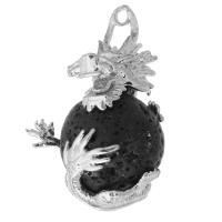 Bijoux Pendentifs en pierres gemmes, laiton, avec lave volcanique, dragon, bijoux de mode & DIY, noire, 22x34x20mm, Trou:Environ 1.5mm, Vendu par PC