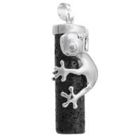 Bijoux Pendentifs en pierres gemmes, laiton, avec lave volcanique, bijoux de mode & DIY, noire, 18x41x18mm, Trou:Environ 5mm, Vendu par PC