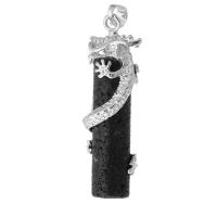Gemstone Pendants Jewelry, Brass, with Lava, Dragon, fashion jewelry & DIY, black, 14x48x13mm, Hole:Approx 5mm, Sold By PC