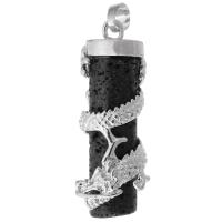 Bijoux Pendentifs en pierres gemmes, laiton, avec lave volcanique, bijoux de mode & DIY, noire, 14x41x14mm, Trou:Environ 5mm, Vendu par PC