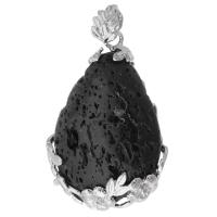 Bijoux Pendentifs en pierres gemmes, laiton, avec lave volcanique, bijoux de mode & DIY, noire, 26x38x8mm, Trou:Environ 4mm, Vendu par PC