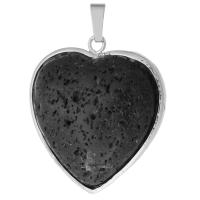 Bijoux Pendentifs en pierres gemmes, laiton, avec lave volcanique, coeur, bijoux de mode & DIY, noire, 33x36x7.50mm, Trou:Environ 5mm, Vendu par PC