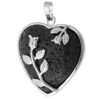 Gemstone Pendants Jewelry, Brass, with Lava, Heart, fashion jewelry & DIY, black, 33x37x9.50mm, Hole:Approx 5mm, Sold By PC