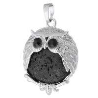 Bijoux Pendentifs en pierres gemmes, laiton, avec lave volcanique, hibou, bijoux de mode & DIY, noire, 27x35x10mm, Trou:Environ 5mm, Vendu par PC