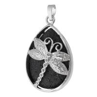Gemstone Pendants Jewelry, Brass, with Lava, Dragonfly, fashion jewelry & DIY, black, 26x41x9mm, Hole:Approx 5mm, Sold By PC