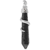 Bijoux Pendentifs en pierres gemmes, laiton, avec lave volcanique, bijoux de mode & DIY, noire, 13x62x14mm, Trou:Environ 5mm, Vendu par PC