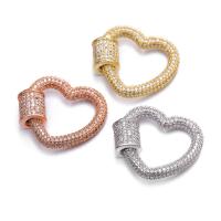 Brass Screw Carabiner Lock Charms, Heart, plated, DIY & micro pave cubic zirconia, more colors for choice, nickel, lead & cadmium free, 25x22mm, Sold By PC