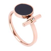 Titanium Steel Finger Ring, Round, Vacuum Ion Plating, different size for choice & for woman & with rhinestone, rose gold color, 10mm, Sold By PC