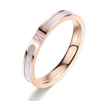Titanium Steel Finger Ring with White Shell Donut Vacuum Ion Plating & for woman & with rhinestone rose gold color 2.50mm Sold By PC