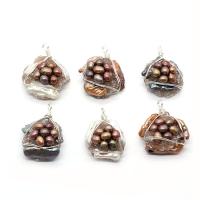 Freshwater Pearl Pendants, Ice Quartz Agate, with brass wire & Freshwater Pearl, irregular, silver color plated, DIY, more colors for choice, 25x35-30x45mm, Sold By PC
