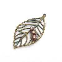 Zinc Alloy Leaf Pendants with Ice Quartz Agate & Freshwater Pearl antique bronze color plated DIY nickel lead & cadmium free Sold By PC