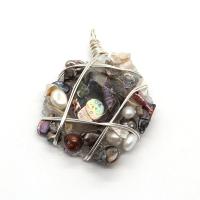 Freshwater Pearl Pendants, with brass wire & Resin, irregular, silver color plated, DIY, 35x45-40x60mm, Sold By PC
