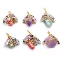 Freshwater Pearl Pendants, Resin, with brass wire & Freshwater Pearl, irregular, gold color plated, DIY, more colors for choice, 24x25-27x40mm, Sold By PC
