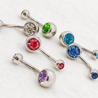 Stainless Steel Belly Ring, 304 Stainless Steel, polished, fashion jewelry & polished & detachable & Unisex & with rhinestone, more colors for choice, 5*1.6*8mm, Sold By PC