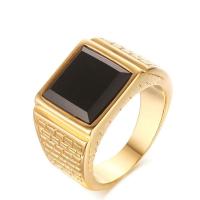 Палец кольцо из нержавеющей стали, Нержавеющая сталь 304, с Агат, ювелирные изделия моды & разный размер для выбора & Мужский, Золотой, 13mm, продается PC