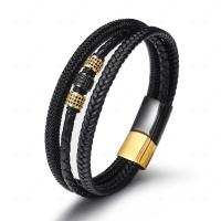 Titanium Steel Bracelet with Leather three layers & fashion jewelry & for man 20mm Length Approx 8.27 Inch Sold By PC