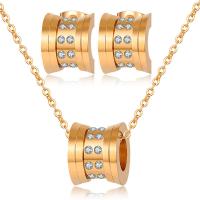 Fashion Stainless Steel Jewelry Sets, Stud Earring & necklace, 304 Stainless Steel, with 5cm extender chain, Round, plated, fashion jewelry & for woman & with rhinestone, more colors for choice, 10mm, Length:45 cm, Sold By Set